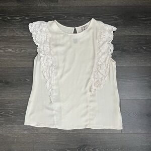 Anthropologie Dolan Crochet Flutter Sleeve Blouse Large Women's Cream Boho USA‎